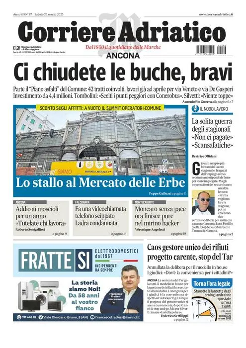 Prima-pagina-corriere adriatico-edizione-di-oggi-29-03-2025